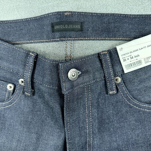 Uniqlo Straight Leg Jeans Stretch Selvedge Slim Fit Womens Size 30X34 Blue - Picture 5 of 13